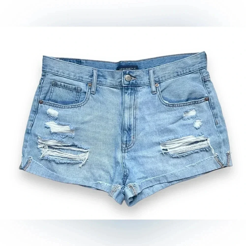 Aeropostale High Rise Distressed Mom Denim Shorts Size 14